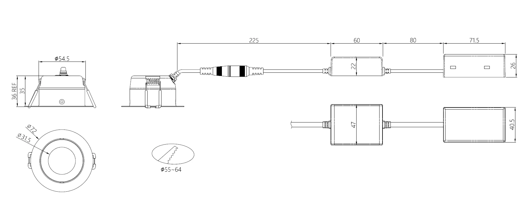 ALED 5703054001102 LED Downlight EVO3 Gen2 4,5W 410lm 2700K 38° 0-30° Schwenkbar CRI97 IP54 Weiß Ausschnitt 55-64mm 2 ALED 5703054001102 LED Downlight EVO3 Gen2 4,5W 410lm 2700K 38° 0-30° Schwenkbar CRI97 IP54 Weiß Ausschnitt 55-64mm – Bild 2