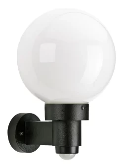 Albert 660257 Kugel-Wandleuchte M. Bewegungsmelder, Opalglas, Schwarz